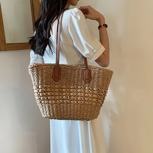 Elegant Tan Woven Tote Bag